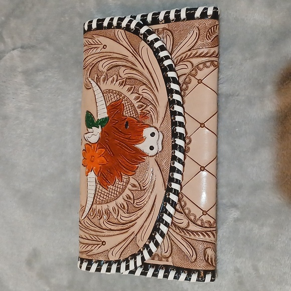 Handbags - Hand Tooled cowhide leather wallet western cow